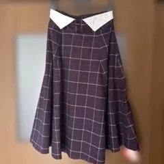 CLICE DE PARISフレアスカート ワインレッド チェック柄 襟付き風のサムネイル