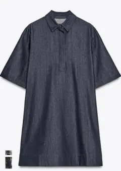 ZARA ザラ ダークデニム 半袖ミニワンピース