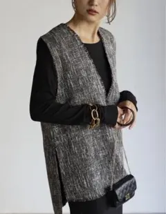 ボンジュールサガン Vネックツイードベスト　ベスト　フォーマル　トップス　入学式