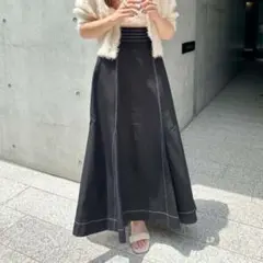 【美品】archives ハイウエスト ステッチ フレアマーメイドスカート 黒