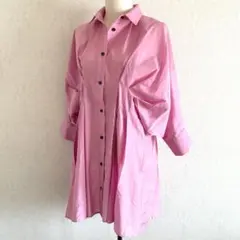 KBF ウエストタック シアー ミニ ワンピース ゆったり シャツ 羽織り