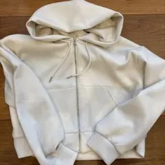 GU ホワイト フード付きジップアップパーカー XL