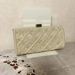 アイボリー ビーズビジュウ装飾 パーティーバッグ