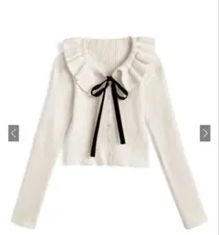 GRL an1804 フリルカラーリボンリブニットカーディガン アイボリー