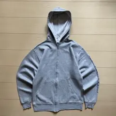 90s JERZEES ジップパーカー グレー メキシコ製 袖プリントのサムネイル