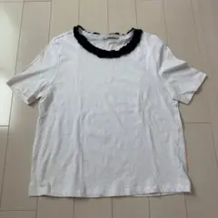 ZARA TRAFALUC フリルネック 半袖Tシャツ ホワイトのサムネイル