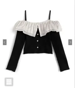 GRL オーガンジーフリルオフショルダーニットトップス