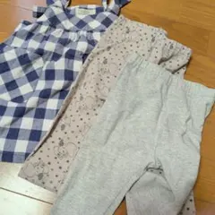 bebe サロペット & UNIQLO レギンス 80cm 3点セット　水