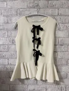 GU リボン付きアイボリーニットベスト S