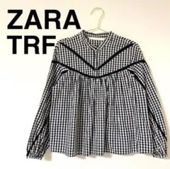 ZARA TRF ギンガムチェック はしごレース ボリューム袖ブラウス XSのサムネイル