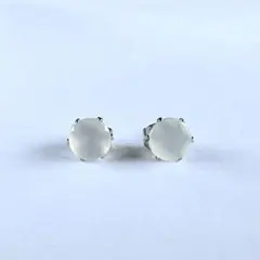 天然石*ホワイトムーンストーン*シンプル*一粒*サージカルステンレス*ピアス