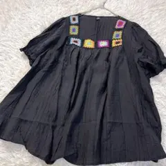 シーイン ボヘミアン シャーリング ブラウス 4XL 大きいサイズ 黒 スクエア