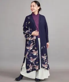 花々羽織付きワンピース 2点セット セットアップ 紫 花束 ショール