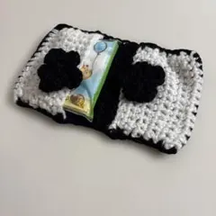 白黒ストライプ 花モチーフマルチケースハンドメイドポケットテッシュが収まる大きさ