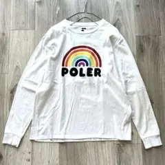 POLER ロンT 白 Mサイズ ロゴ リブ袖 クルーネック 綿100%のサムネイル