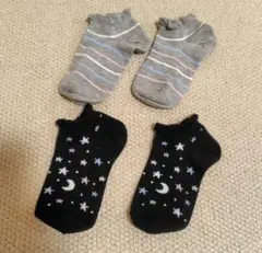 未使用 女の子用 靴下 2足セット｜19〜21cm｜星・月柄／ボーダー