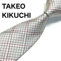 【未使用に近い✨】タケオキクチ ネクタイ シルバー チェック 総柄 高級シルク