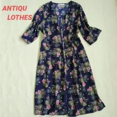 ANTIQU LOTHES　フラワー柄ロングカーディガン　羽織り　五分袖
