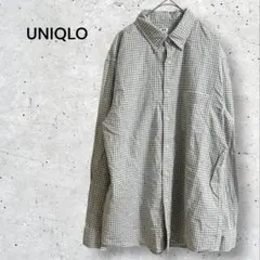 ユニクロ　フランネルチェックシャツ　ボタンダウンカラー　長袖　グレー　M-L