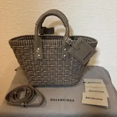 新品！BALENCIAGA Panier XS ラフィアかごバッグ ブルー - メルカリ
