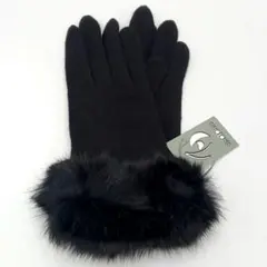 SIROTORIS カシミア混 ファー付きグローブ 手袋 ブラック 日本製