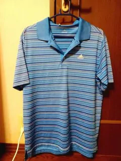 adidas ゴルフシャツ Lサイズ 青ストライプ