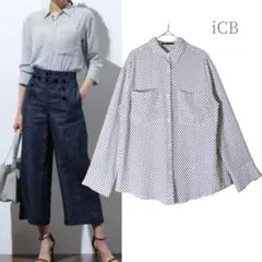 iCB／キカプリント イージーケアドットブラウス 襟付き 洗える防シワ ホワイト