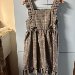 フリル ジャンパースカート ロリータ ブラウン チェック グレンチェック