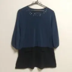 レディース チュニック ネイビー ビジュー付き 七分袖