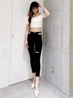 GYDA H/Wサイドベルトデザインスキニーデニムパンツ