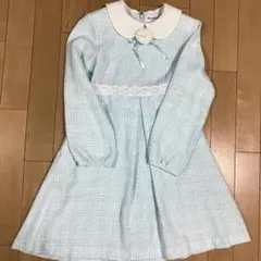 メゾピアノ 長袖 ワンピース 130 丸襟 ブローチ チェック 平成レトロ