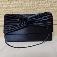 ネイビー サテン プリーツ パーティーバッグ
