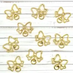 【10個セット】リボン型キーホルダー ゴールド　丸カン付き