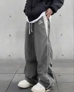 グレー サイドストライプ ワイドパンツ　M