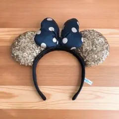 ミニーちゃん カチューシャ スパンコール ゴールド 黒　ドット　リボン　シック✨