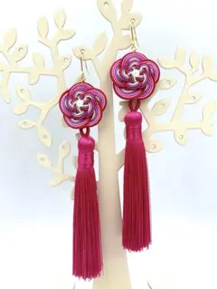 【水引】梅結びのタッセルピアス ピンク①*値下げ