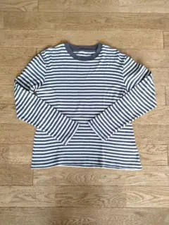 【無印良品】ボーダー ロンT 長袖 Tシャツ グレイッシュブラウン クルーネック