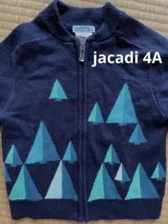 ジャカディ jacadi 4A ニット　ブルゾン　ジップ　カーディガン　紺色