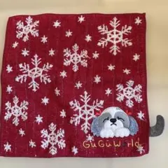 GuGu World タオルハンカチ 赤 雪の結晶 猫