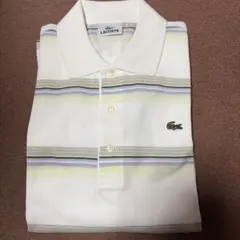 LACOSTE ホワイト ストライプ ポロシャツワニマークかっこいいイケオジ