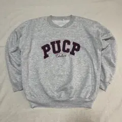 アメリカ古着　カレッジ　スウェット　トレーナー　グレー　刺繍　ペルー