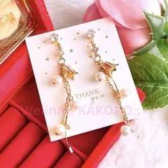 お洒落 鈴蘭 パール ロングウェーブ 卒業 入学 ハンドメイドピアス イヤリング