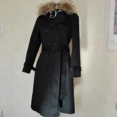BRIGITTEファー付き黒トレンチコート