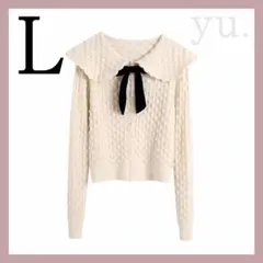 大人気韓国ファッション☆【 新品未使用 】フリル襟ボウタイニットカーディガン Ｌ