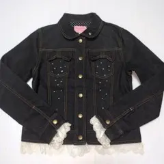 150★メゾピアノ★レース＆キラキラストーン付き！黒デニムジャケット★