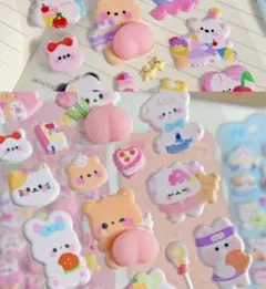 シール　韓国風 ぷくぷくアニマルシール かわいい立体デコステッカー　４枚セット