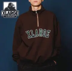 【希少デザイン】XLARGE ハーフジップスウェット ブラウン