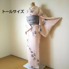 ★送料無料★正絹付け下げ・袋帯②点セット★長尺袖★M～Ｌ位の方に♪裄丈68㎝ リサイクル着物】夏物 正絹 色無地 Aランク 身丈153.5cm 裄丈65cm 紺色