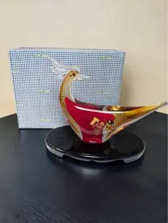 マルティグラス Multi Glass 鳳凰 ガラスオブジェ 置物 赤 金彩