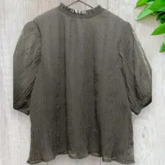 【GRL】シアーシャツ ドット入り 黒 バルーンスリーブ Fサイズ 255